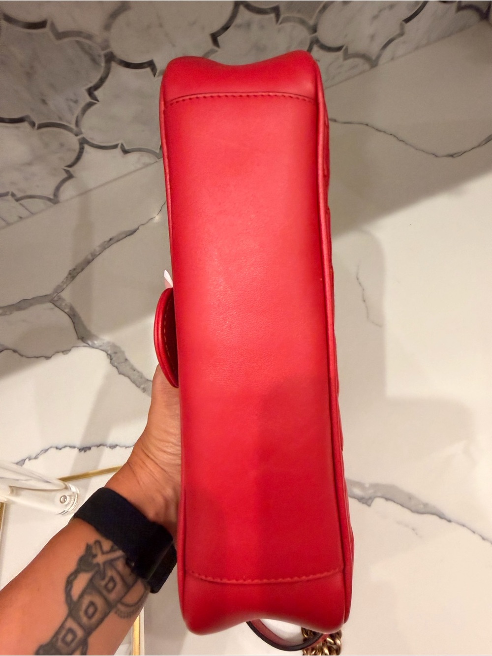 Gucci Red Quilted GG Marmont Shoulder Bag with Gold Hardware - Picture 8 of 14